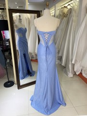 Dusty Blue Corset Rhinestone See Through Prom Evening Long Gown Dress Elegant 2026