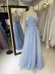2025 New Wholesale Sky Blue Elegant Long Floor-Length Ball Gown Evening Dresses for Women and Ladies Girl