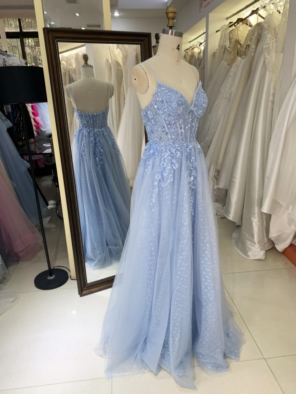 2025 New Wholesale Sky Blue Elegant Long Floor-Length Ball Gown Evening Dresses for Women and Ladies Girl
