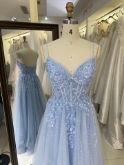 2025 New Wholesale Sky Blue Elegant Long Floor-Length Ball Gown Evening Dresses for Women and Ladies Girl