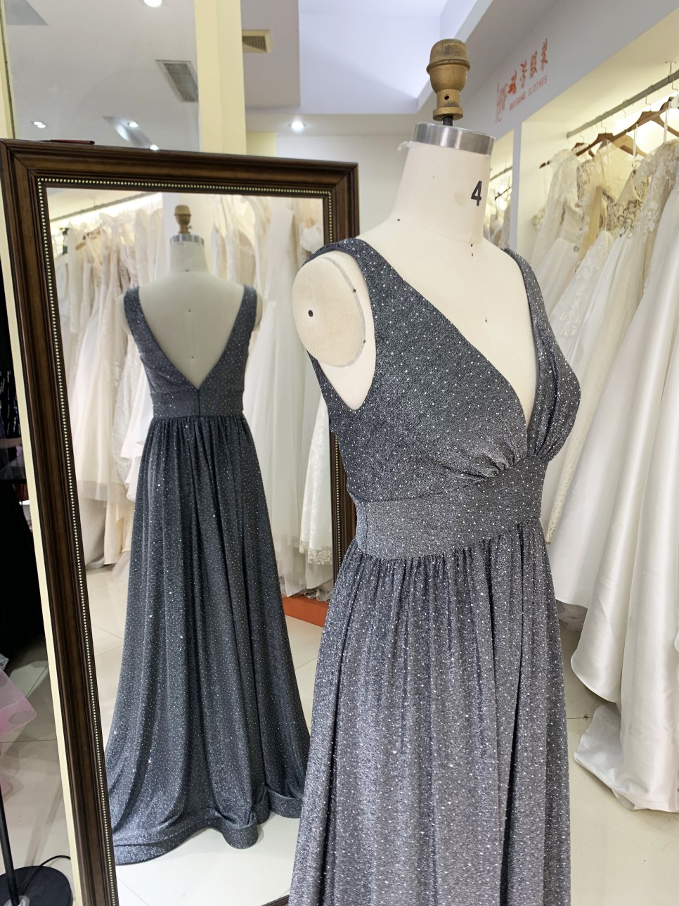 2026 Elegant Floor-Length Evening Dress with V Neck Glitter Material Zipper Back & Embroidery for Party Prom Dress