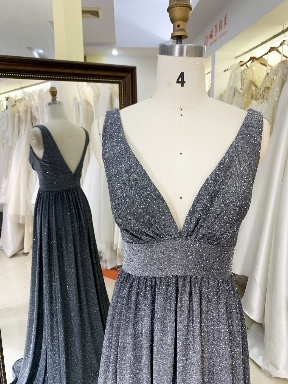 2026 Elegant Floor-Length Evening Dress with V Neck Glitter Material Zipper Back & Embroidery for Party Prom Dress
