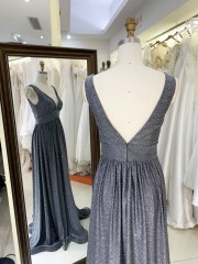 2026 Elegant Floor-Length Evening Dress with V Neck Glitter Material Zipper Back & Embroidery for Party Prom Dress