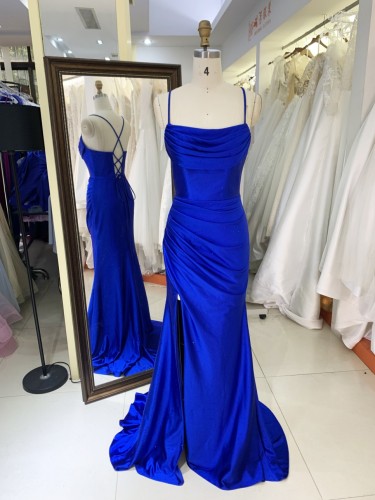 Hot Designs Manufacturer Satin Maxi Dress Evening Party with Lace up Back Split Slim Party Evening Dress