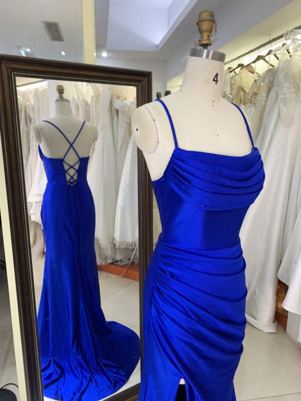Hot Designs Manufacturer Satin Maxi Dress Evening Party with Lace up Back Split Slim Party Evening Dress