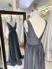 2026 Elegant Floor-Length Evening Dress with V Neck Glitter Material Zipper Back & Embroidery for Party Prom Dress