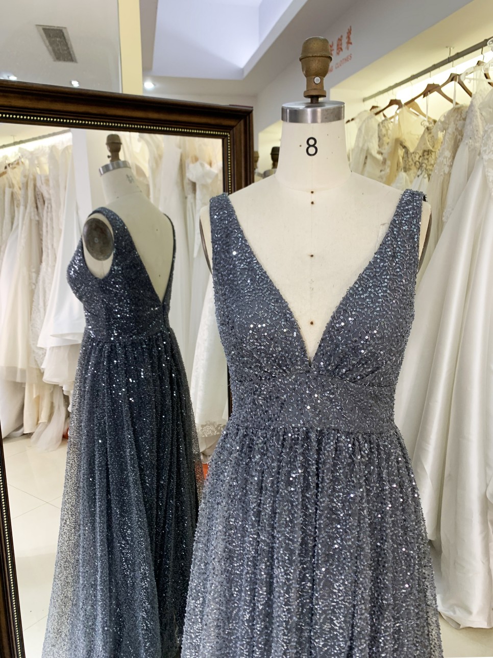 2026 Elegant A-Line Sparkling Fabric Evening Dress Deep V Neck Wholesale for Women Party Style with Embroidery Decoration