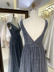 2026 Elegant A-Line Sparkling Fabric Evening Dress Deep V Neck Wholesale for Women Party Style with Embroidery Decoration