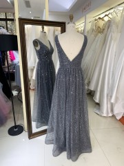 2026 Elegant A-Line Sparkling Fabric Evening Dress Deep V Neck Wholesale for Women Party Style with Embroidery Decoration