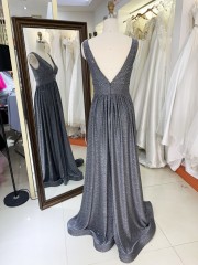 2026 Elegant Floor-Length Evening Dress with V Neck Glitter Material Zipper Back & Embroidery for Party Prom Dress
