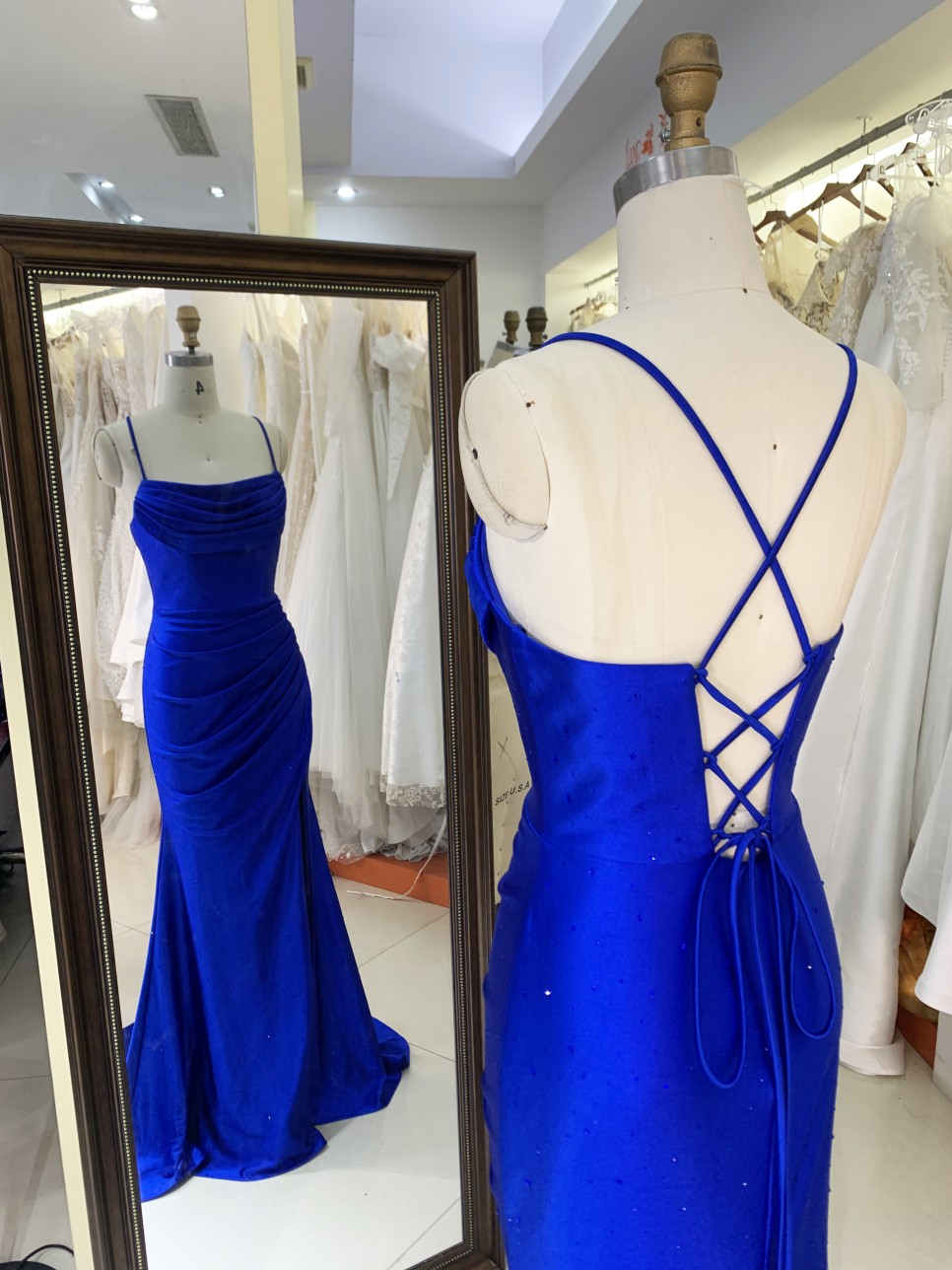 Hot Designs Manufacturer Satin Maxi Dress Evening Party with Lace up Back Split Slim Party Evening Dress
