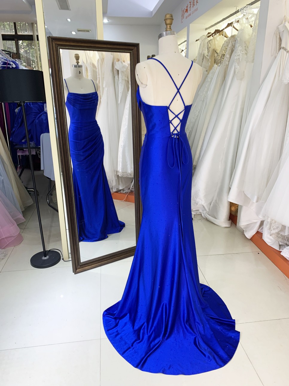 Hot Designs Manufacturer Satin Maxi Dress Evening Party with Lace up Back Split Slim Party Evening Dress