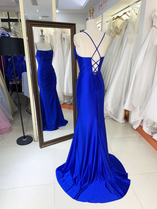 Hot Designs Manufacturer Satin Maxi Dress Evening Party with Lace up Back Split Slim Party Evening Dress