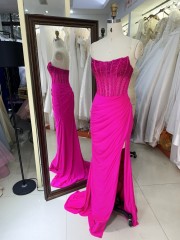 2025 High Quality Wholesale Fitted Prom Dress Rhinestone Mermaid Strapless Rhinestone Pleated Long Satin Fabric Prom Dress