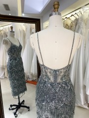 Elegant Ladies Evening Prom Dress 2026 Wholesale V-Neck Midi Length Tassel Sequins Beading Embroidery Natural for Parties