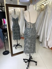 Elegant Ladies Evening Prom Dress 2026 Wholesale V-Neck Midi Length Tassel Sequins Beading Embroidery Natural for Parties