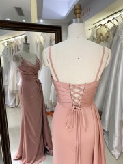 2025 New Elegant V-Neck Satin Evening Dress with Leaf Motif Rhinestones Daring High Slit - Crystal Embellished Party Dress