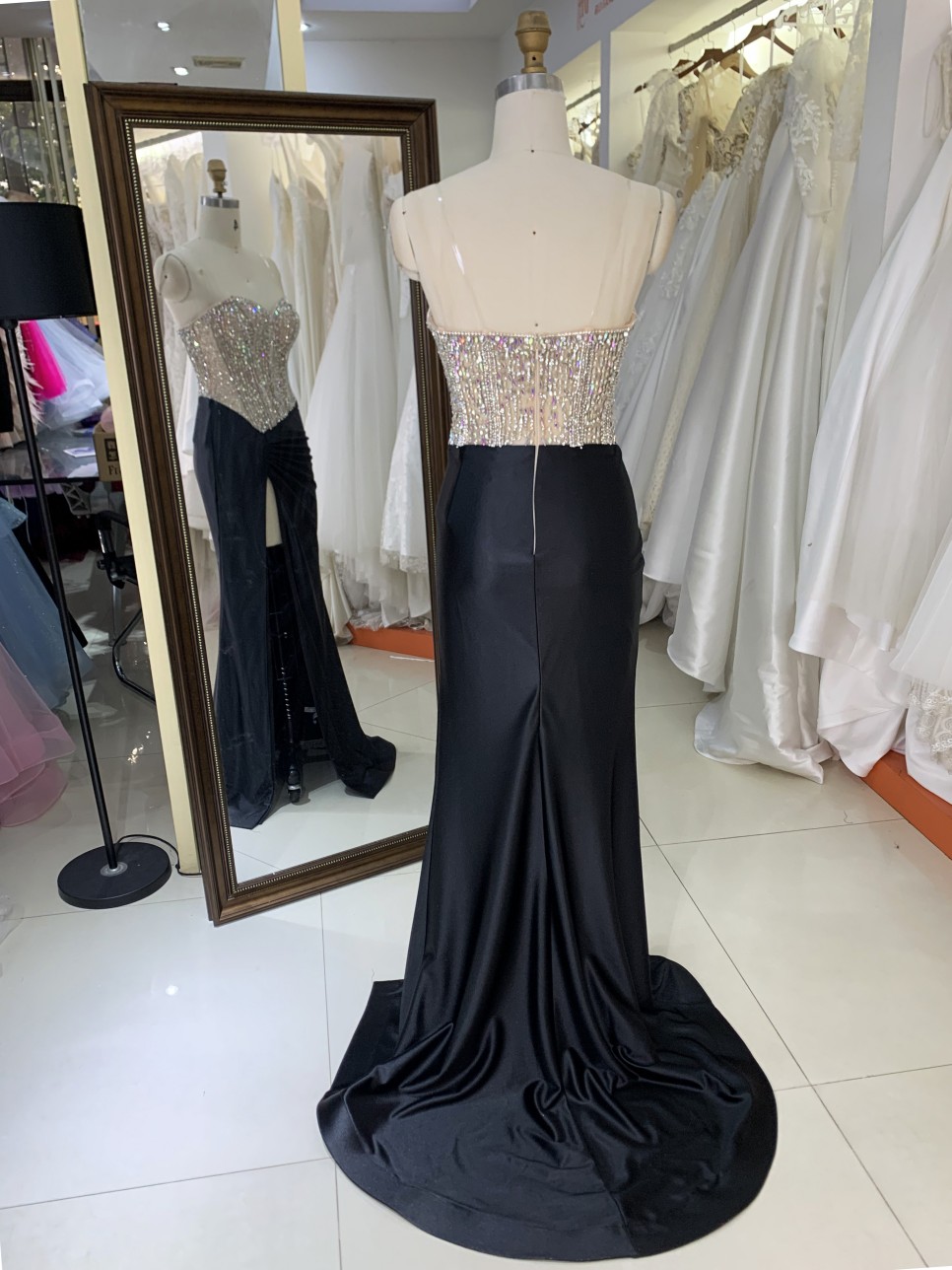 Black Satin Mermaid Dresses Nude Tassel Beaded Shoulder Chain Hand Pleated Corset Bodice Natural Waistline for Parties-Wholesale