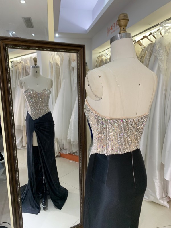 Black Satin Mermaid Dresses Nude Tassel Beaded Shoulder Chain Hand Pleated Corset Bodice Natural Waistline for Parties-Wholesale