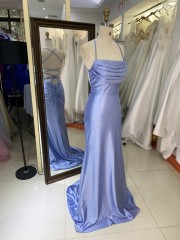 2025 Stunning Light Blue Mermaid Prom Dress Sparkly Formal Evening Gown with Rhinestone Swing Collar Embellishment Party Style