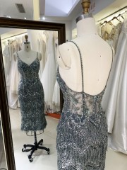 Elegant Ladies Evening Prom Dress 2026 Wholesale V-Neck Midi Length Tassel Sequins Beading Embroidery Natural for Parties