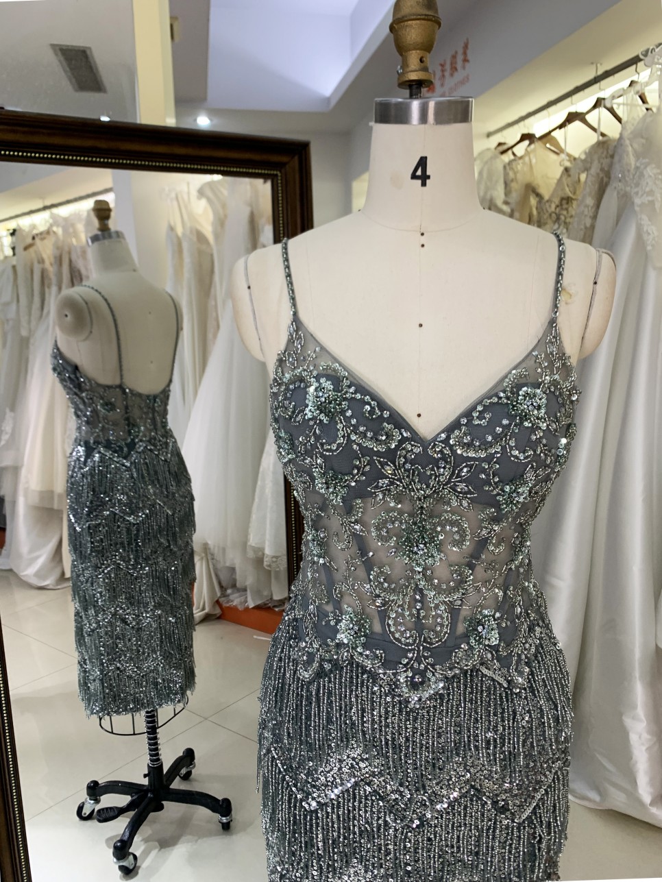 Elegant Ladies Evening Prom Dress 2026 Wholesale V-Neck Midi Length Tassel Sequins Beading Embroidery Natural for Parties