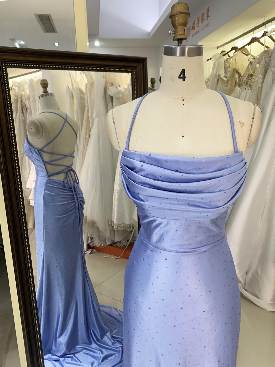 2025 Stunning Light Blue Mermaid Prom Dress Sparkly Formal Evening Gown with Rhinestone Swing Collar Embellishment Party Style