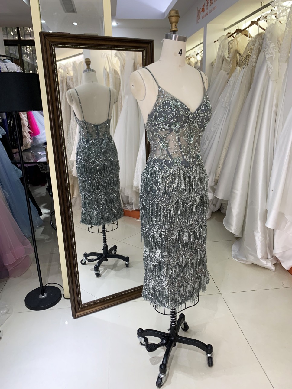 Elegant Ladies Evening Prom Dress 2026 Wholesale V-Neck Midi Length Tassel Sequins Beading Embroidery Natural for Parties