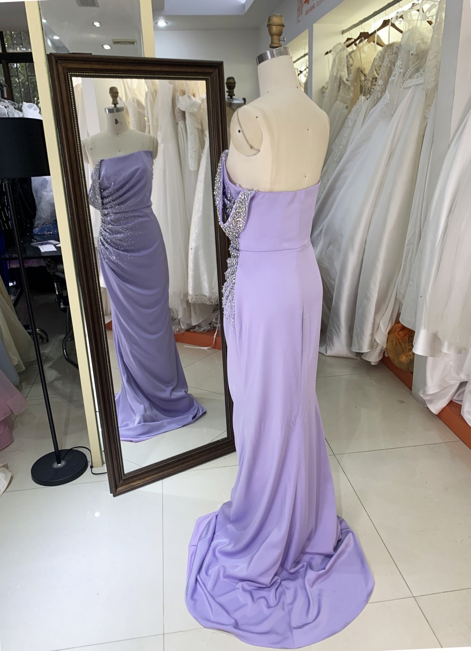 Off the Shoulder Stone Evening Dress Charming Asymmetrical Beading Stretch Satin Prom Dress Evening Dresses Women