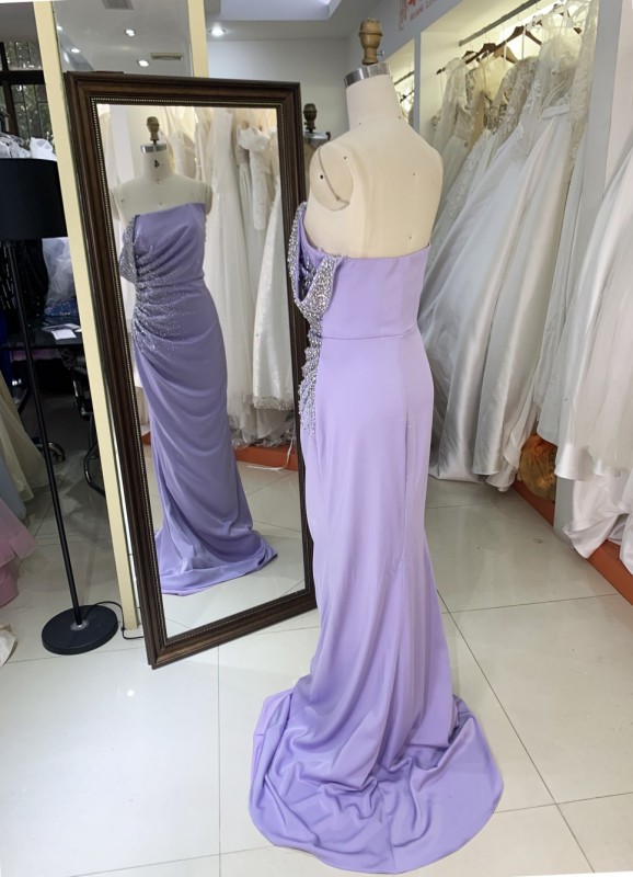 Off the Shoulder Stone Evening Dress Charming Asymmetrical Beading Stretch Satin Prom Dress Evening Dresses Women