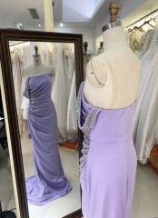 Off the Shoulder Stone Evening Dress Charming Asymmetrical Beading Stretch Satin Prom Dress Evening Dresses Women