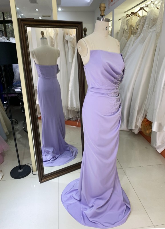 Off the Shoulder Stone Evening Dress Charming Asymmetrical Beading Stretch Satin Prom Dress Evening Dresses Women