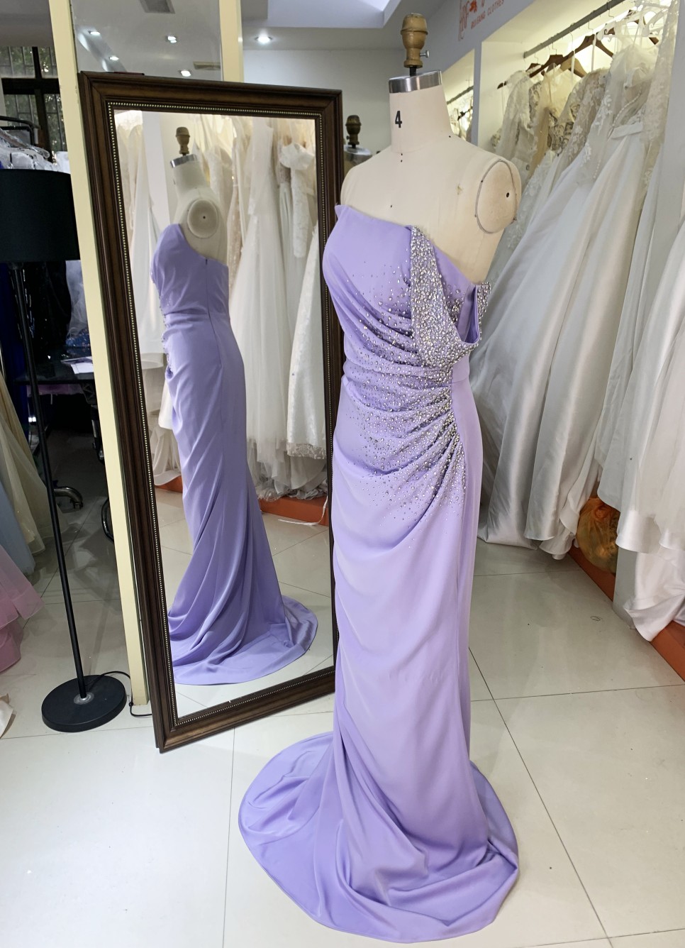 Off the Shoulder Stone Evening Dress Charming Asymmetrical Beading Stretch Satin Prom Dress Evening Dresses Women