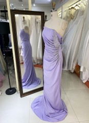 Off the Shoulder Stone Evening Dress Charming Asymmetrical Beading Stretch Satin Prom Dress Evening Dresses Women