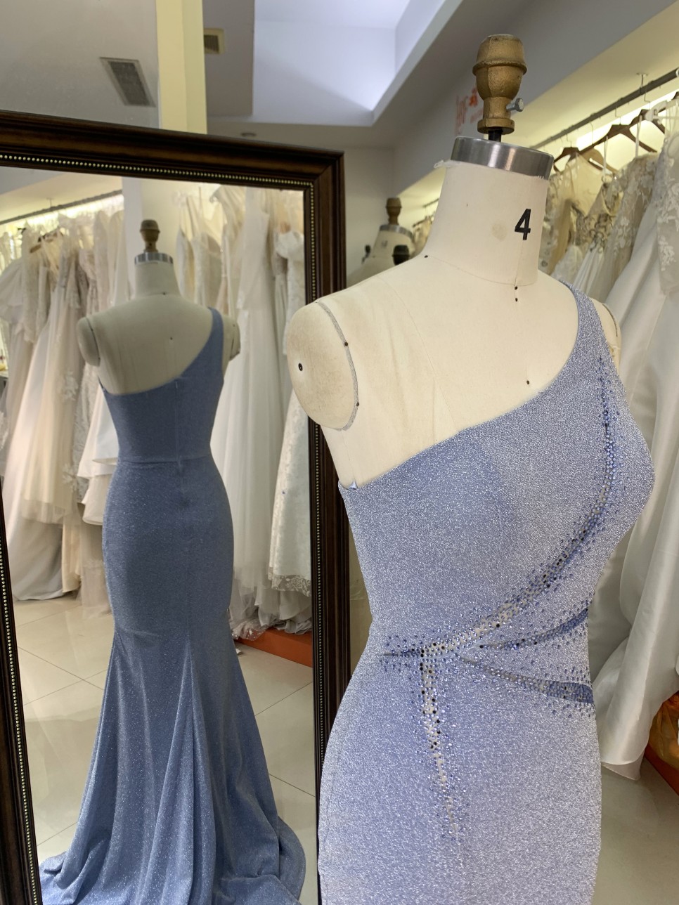 2026 Hot Designs Elegant Long Evening Dress Blue Sparkle One-Shoulder Evening Long Dress