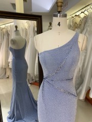 2026 Hot Designs Elegant Long Evening Dress Blue Sparkle One-Shoulder Evening Long Dress