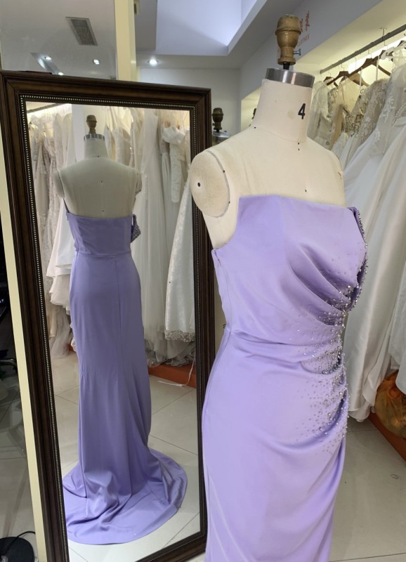 Off the Shoulder Stone Evening Dress Charming Asymmetrical Beading Stretch Satin Prom Dress Evening Dresses Women