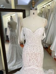 2025 New Luxury French Embroidery Applique V-neck Bridal Wedding Dress Party Lace Custom Lace Elegant Mermaid Wedding Dress