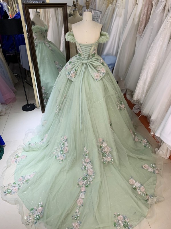 Elegant Princess Quinceanera Dresses Ball Gown Beaded 3D Flowers Party Sweet Party Dress Quinceanera