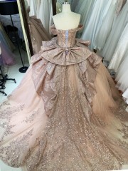 Wholesale New Design Birthday Party Off the Shoulder Beaded Sparkly Puffy Sweet Quinceanera Party Prom Dress