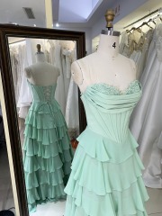 Women's High-End Ball Gown Prom Dress Boning Bodice Ruffle Princess Skirt with Sweetheart Evening Dresses Sleeveless