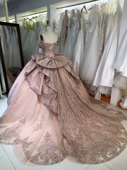 Wholesale New Design Birthday Party Off the Shoulder Beaded Sparkly Puffy Sweet Quinceanera Party Prom Dress