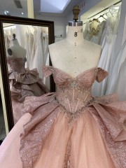 Wholesale New Design Birthday Party Off the Shoulder Beaded Sparkly Puffy Sweet Quinceanera Party Prom Dress