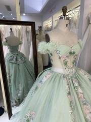 Elegant Princess Quinceanera Dresses Ball Gown Beaded 3D Flowers Party Sweet Party Dress Quinceanera