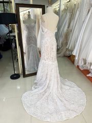 2025 New Luxury French Embroidery Applique V-neck Bridal Wedding Dress Party Lace Custom Lace Elegant Mermaid Wedding Dress