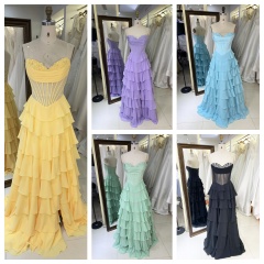 Women's High-End Ball Gown Prom Dress Boning Bodice Ruffle Princess Skirt with Sweetheart Evening Dresses Sleeveless