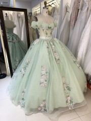 Elegant Princess Quinceanera Dresses Ball Gown Beaded 3D Flowers Party Sweet Party Dress Quinceanera