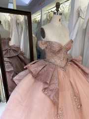 Wholesale New Design Birthday Party Off the Shoulder Beaded Sparkly Puffy Sweet Quinceanera Party Prom Dress