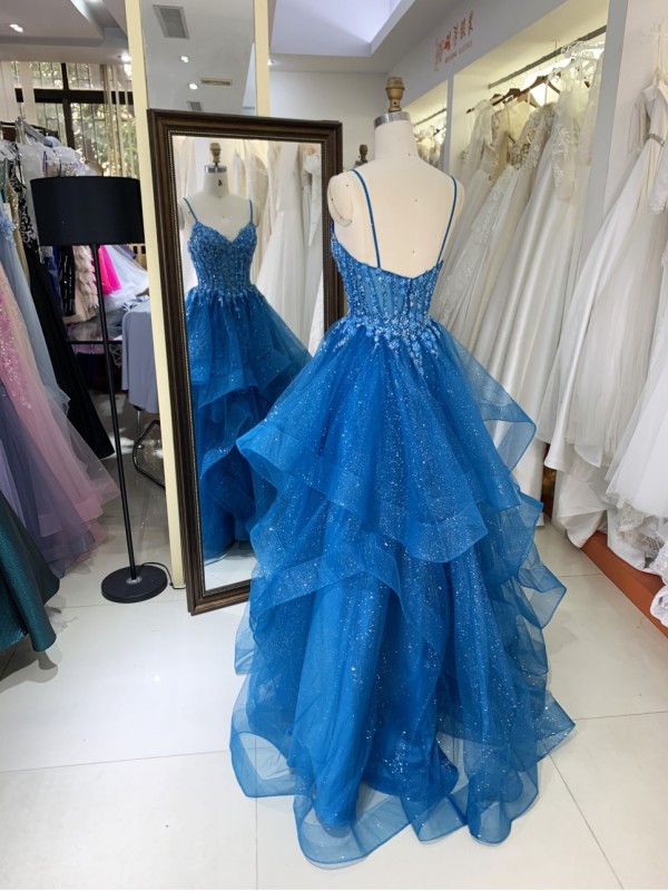 Tulle Prom Dress Women High Waist Lace Appliques Pleated Evening Dresses Long Prom Evening Gown Dress