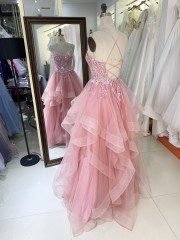 Latest Design Prom Dresses pink Color with Lace up Back Flowers Decorated Dress 2026